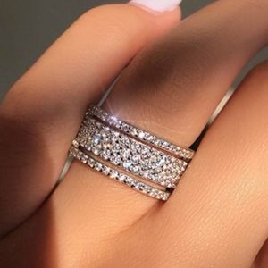 NEW 925 STERLING SILVER STACKED DIAMOND WIDE RING